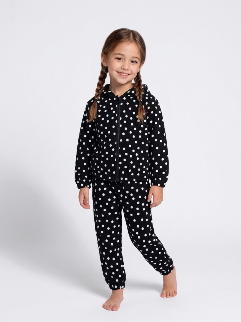 Kids Black Polka Dot Sweatsuit Set with Hoodie